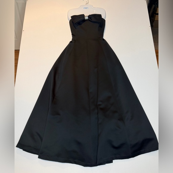 Vintage 1980s Nili Martin Strapless Black Evening Gown w/ Rhinestone Bow Sz 14 - Picture 2 of 11